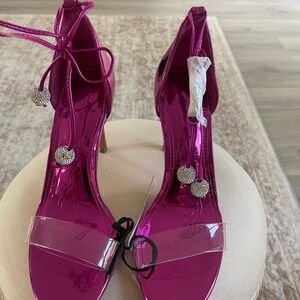 Express Fuchsia Heels with Clear Strap